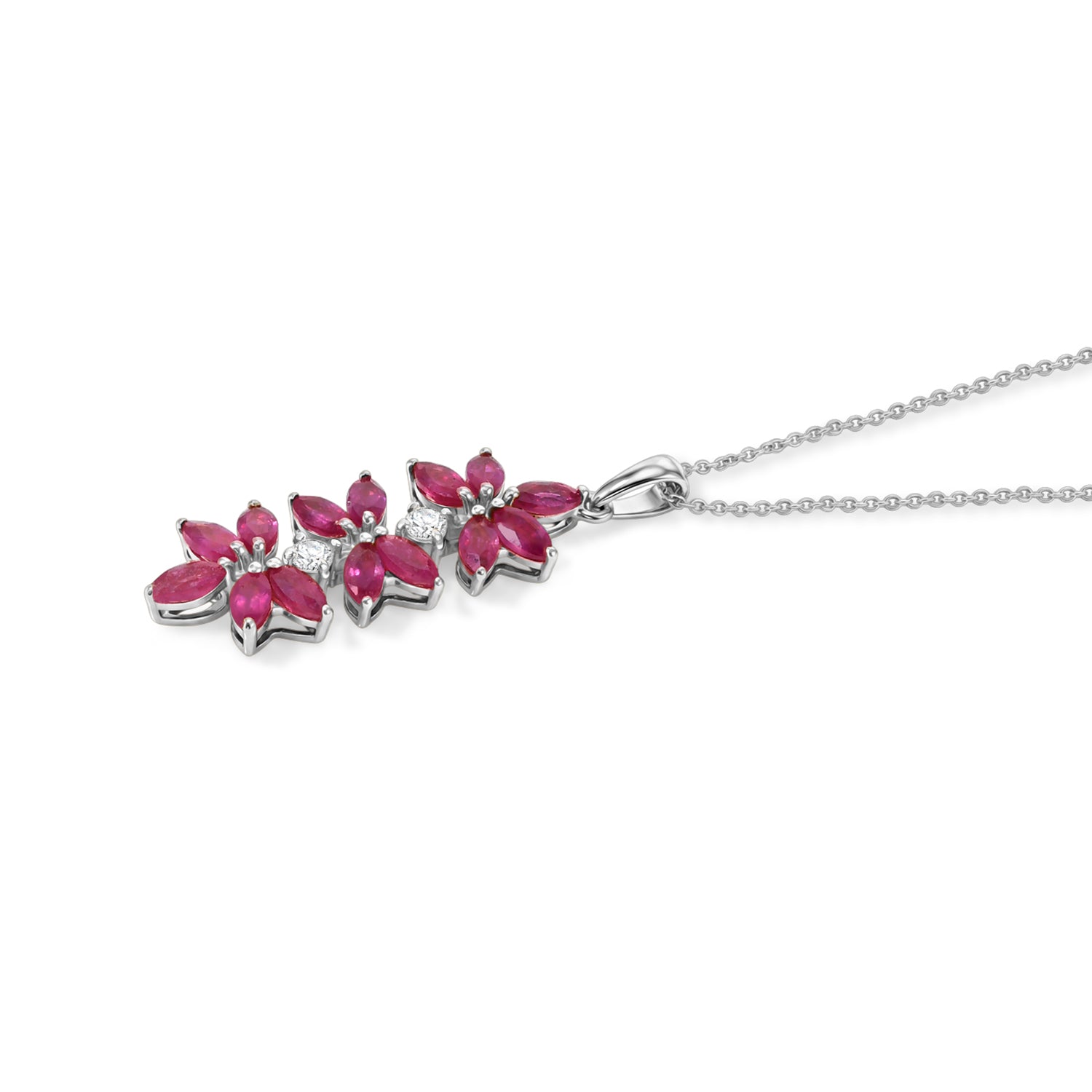 D'Joy - African Ruby &amp; White Zircon Floral Pendant with Chain (Size 20) in Platinum Overlay Sterling Silver 3.40 Ct. 4489587 3