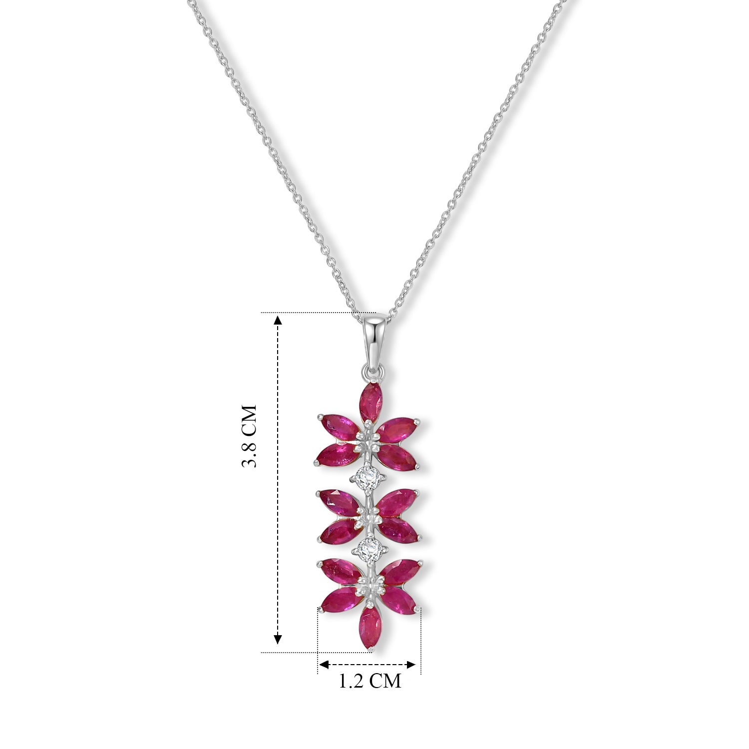 D'Joy - African Ruby &amp; White Zircon Floral Pendant with Chain (Size 20) in Platinum Overlay Sterling Silver 3.40 Ct. 4489587 4