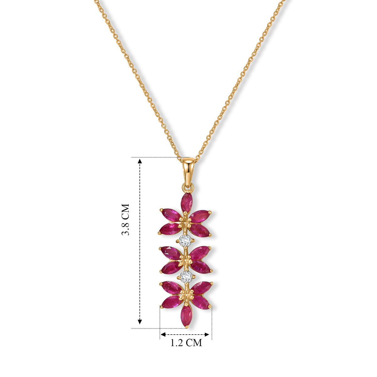 D'Joy - African Ruby &amp; White Zircon Floral Pendant with Chain (Size 20) in Yellow Gold Plated Sterling Silver 3.40 Ct. V32514023 5