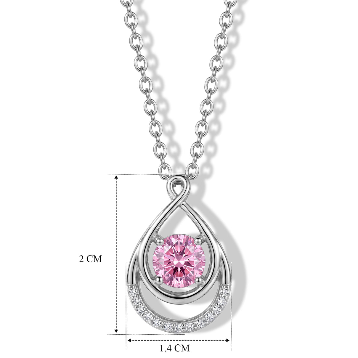 Pink Moissanite &amp; Moissanite Teardrop Pendant in Rhodium Overlay Sterling Silver with Chain (Size 20) V32521502 4
