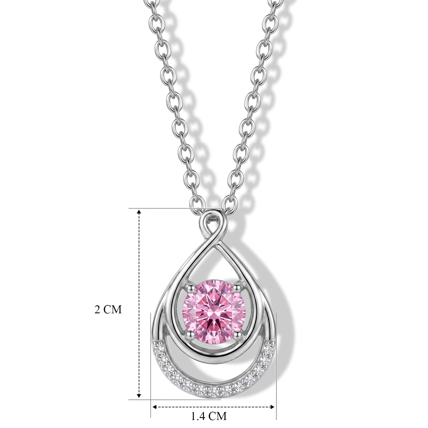 Pink Moissanite &amp; Moissanite Teardrop Pendant in Rhodium Overlay Sterling Silver with Chain (Size 20) V32521502 4