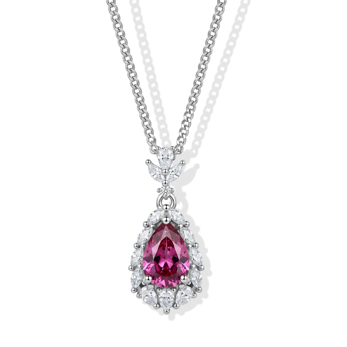 Pink Moissanite &amp; Moissanite Drop Pendant with Chain (Size 18) in Rhodium Overlay Sterling Silver 2.25 Ct. V32564025 0