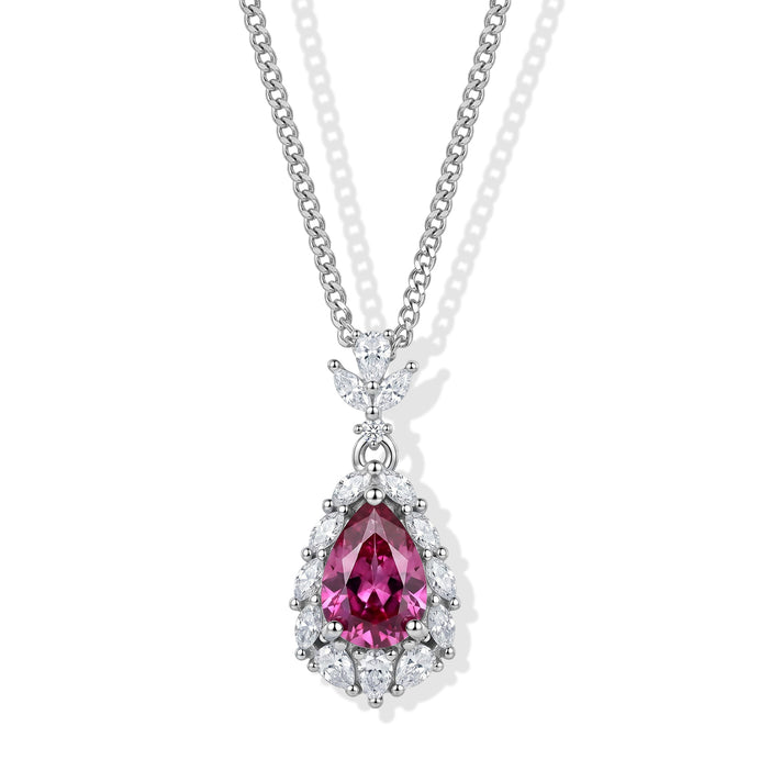 Pink Moissanite &amp; Moissanite Drop Pendant with Chain (Size 18) in Rhodium Overlay Sterling Silver 2.25 Ct. 4489824 1