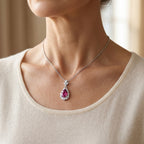 Pink Moissanite & Moissanite Drop Pendant with Chain (Size 18) in Rhodium Overlay Sterling Silver 2.25 Ct._4489824_1