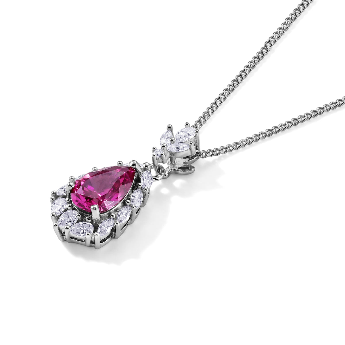 Pink Moissanite &amp; Moissanite Drop Pendant with Chain (Size 18) in Rhodium Overlay Sterling Silver 2.25 Ct. V32564025 3