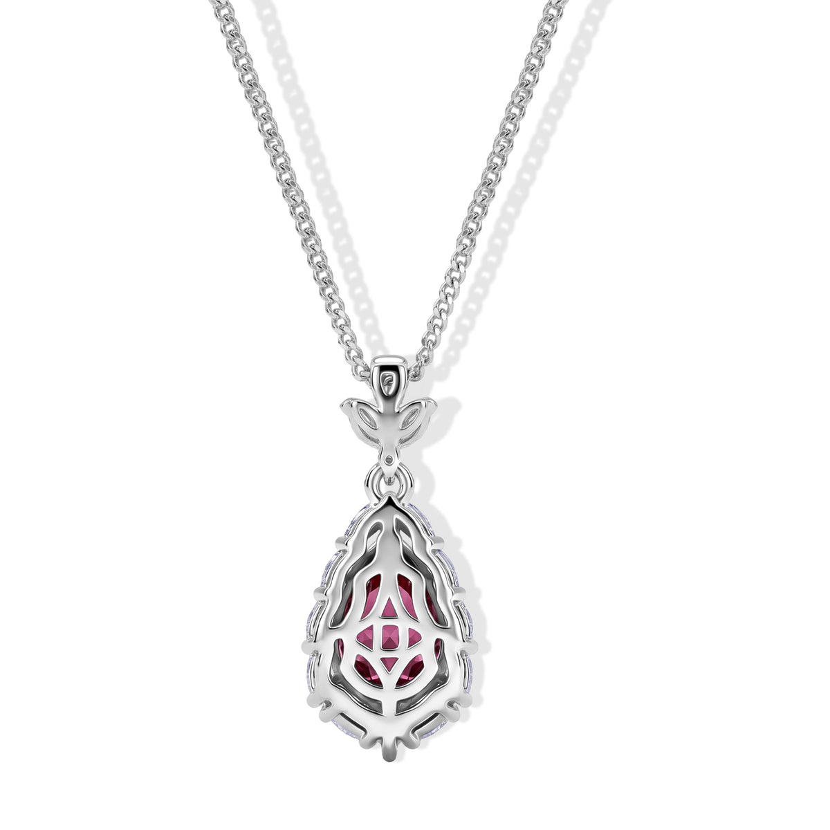 Pink Moissanite &amp; Moissanite Drop Pendant with Chain (Size 18) in Rhodium Overlay Sterling Silver 2.25 Ct. V32564025 4