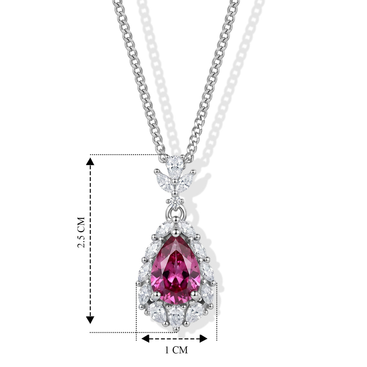 Pink Moissanite &amp; Moissanite Drop Pendant with Chain (Size 18) in Rhodium Overlay Sterling Silver 2.25 Ct. V32564025 5
