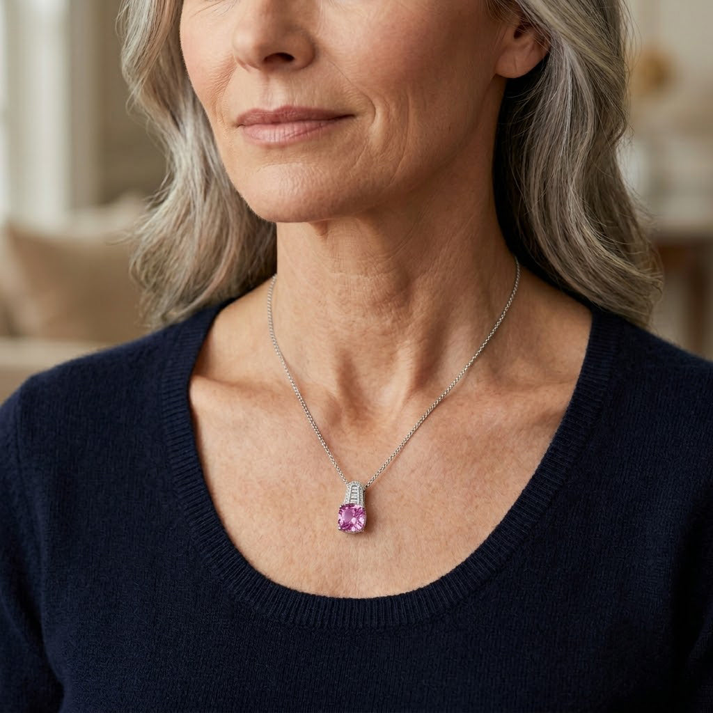 Pink Moissanite & Moissanite Pendant with Chain (Size 18) in Rhodium Overlay Sterling Silver 3.20 Ct._4489833_1