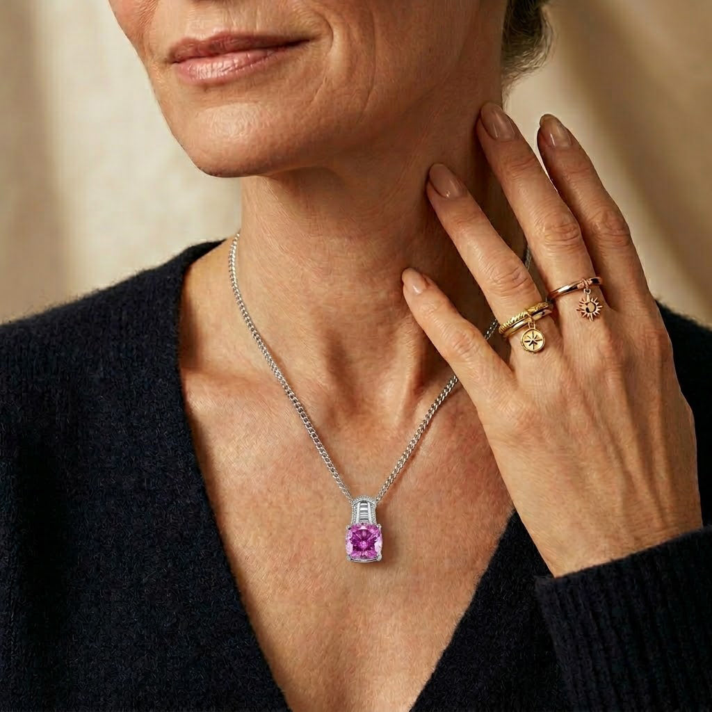 Pink Moissanite & Moissanite Pendant with Chain (Size 18) in Rhodium Overlay Sterling Silver 3.20 Ct._4489833_2