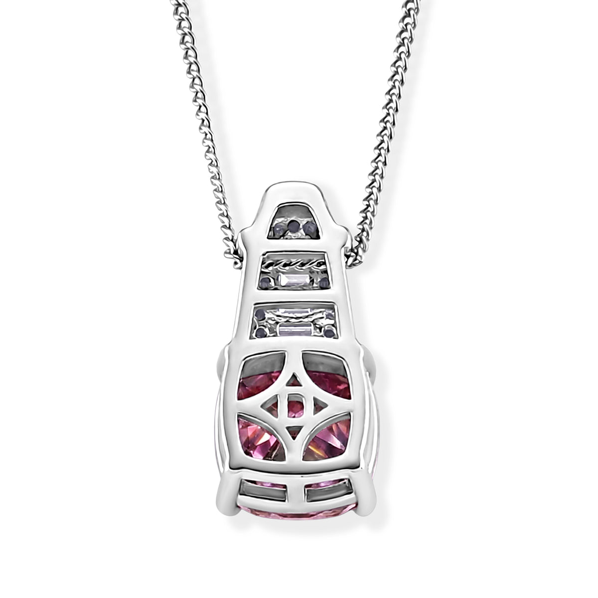Pink Moissanite &amp; Moissanite Pendant with Chain (Size 18) in Rhodium Overlay Sterling Silver 3.20 Ct. V32602153 4
