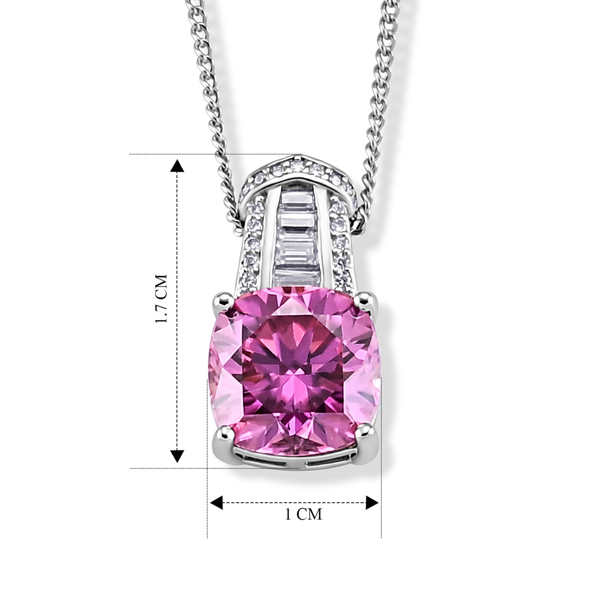 Pink Moissanite &amp; Moissanite Pendant with Chain (Size 18) in Rhodium Overlay Sterling Silver 3.20 Ct. V32602153 5