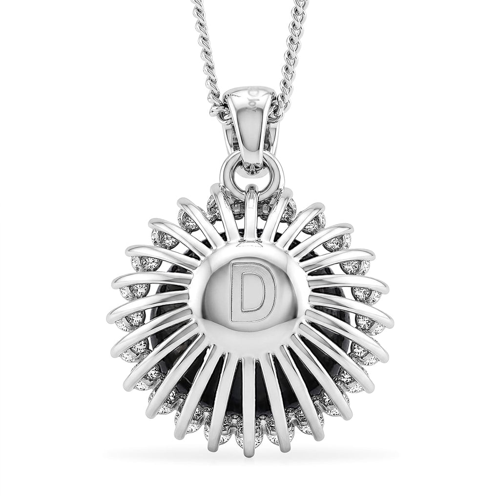 D'Joy - Tahitian Pearl (10-11mm) & Lab Grown Diamond Halo Pendant with Chain (Size 18) in Rhodium Overlay Sterling Silver 8.10 Ct.