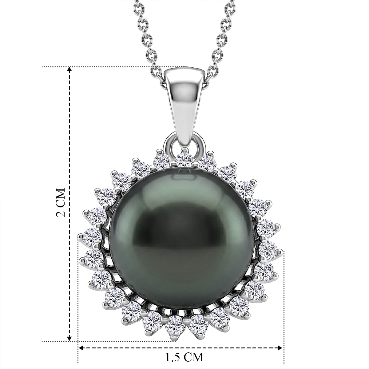 D'Joy - Tahitian Pearl (10-11mm) &amp; Lab Grown Diamond Halo Pendant with Chain (Size 18) in Rhodium Overlay Sterling Silver 8.00 Ct. 4489862 6