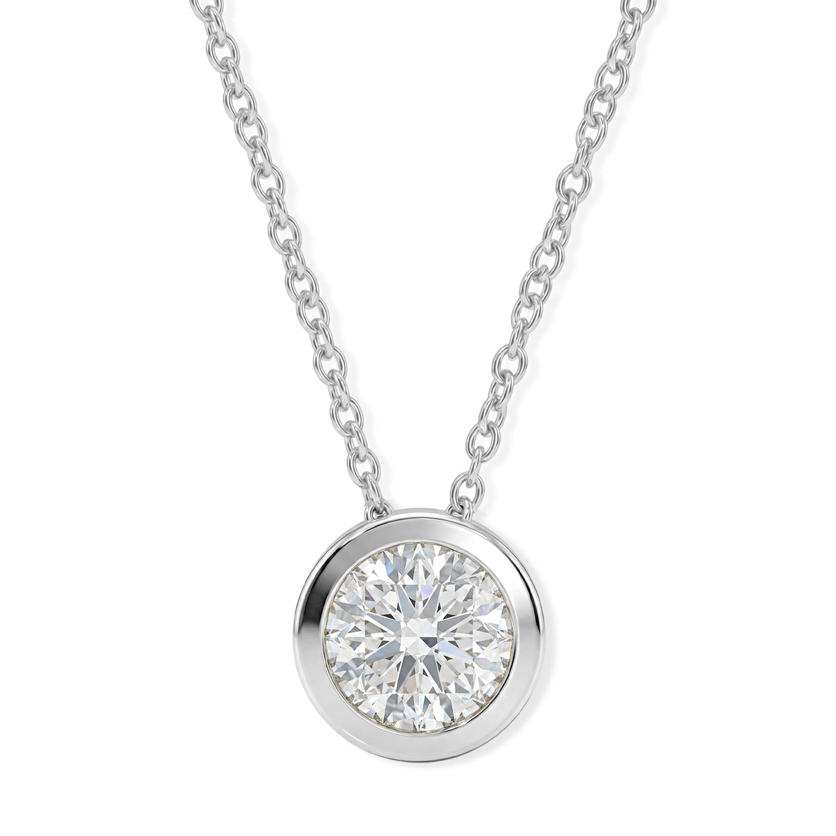 D'Joy Moissanite Solitaire Pendant in Platinum Overlay Sterling Silver with Chain (Size 20) 2.50 Ct. V32529827 0