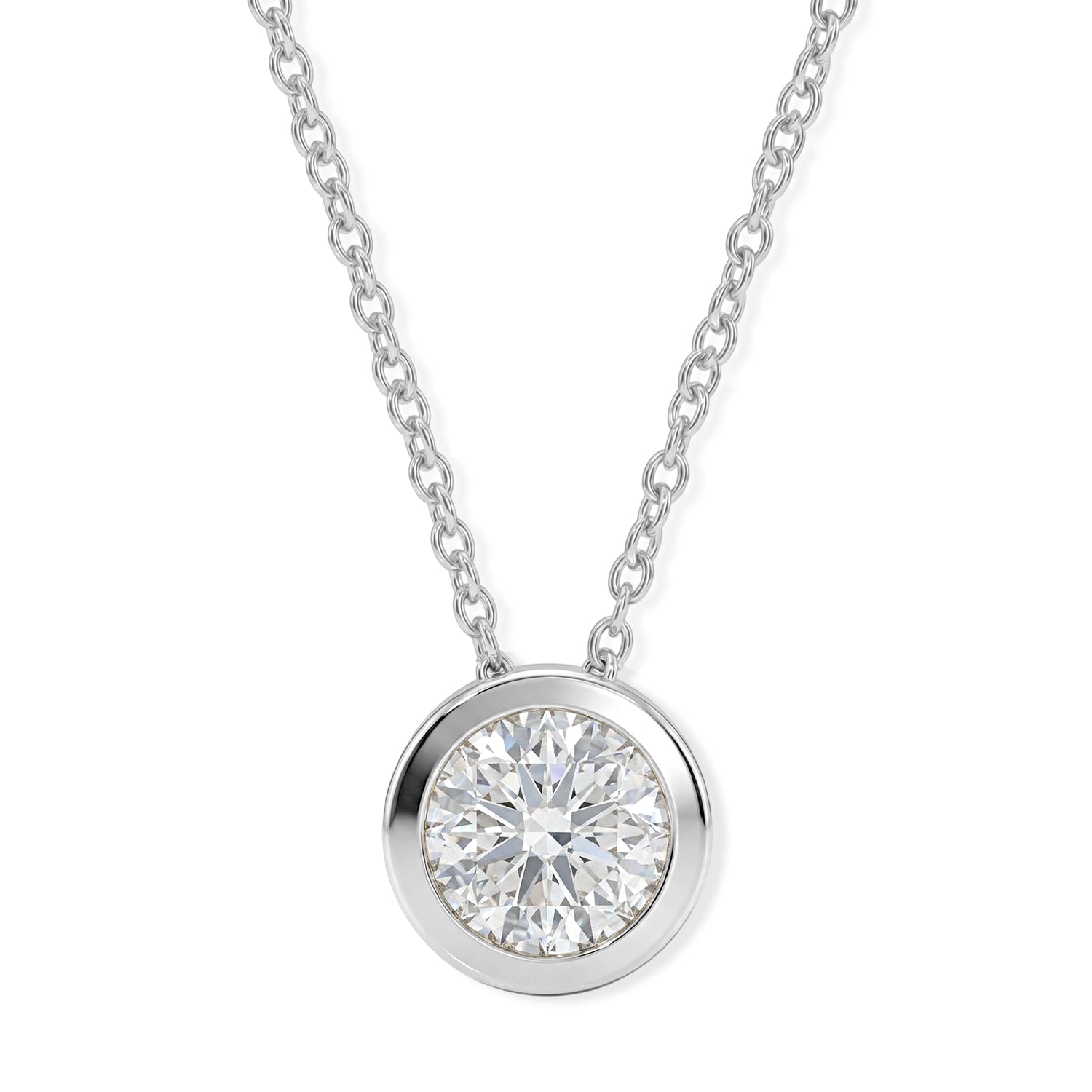D'Joy Moissanite Solitaire Pendant in Platinum Overlay Sterling Silver with Chain (Size 20) 2.50 Ct. V32529827 0
