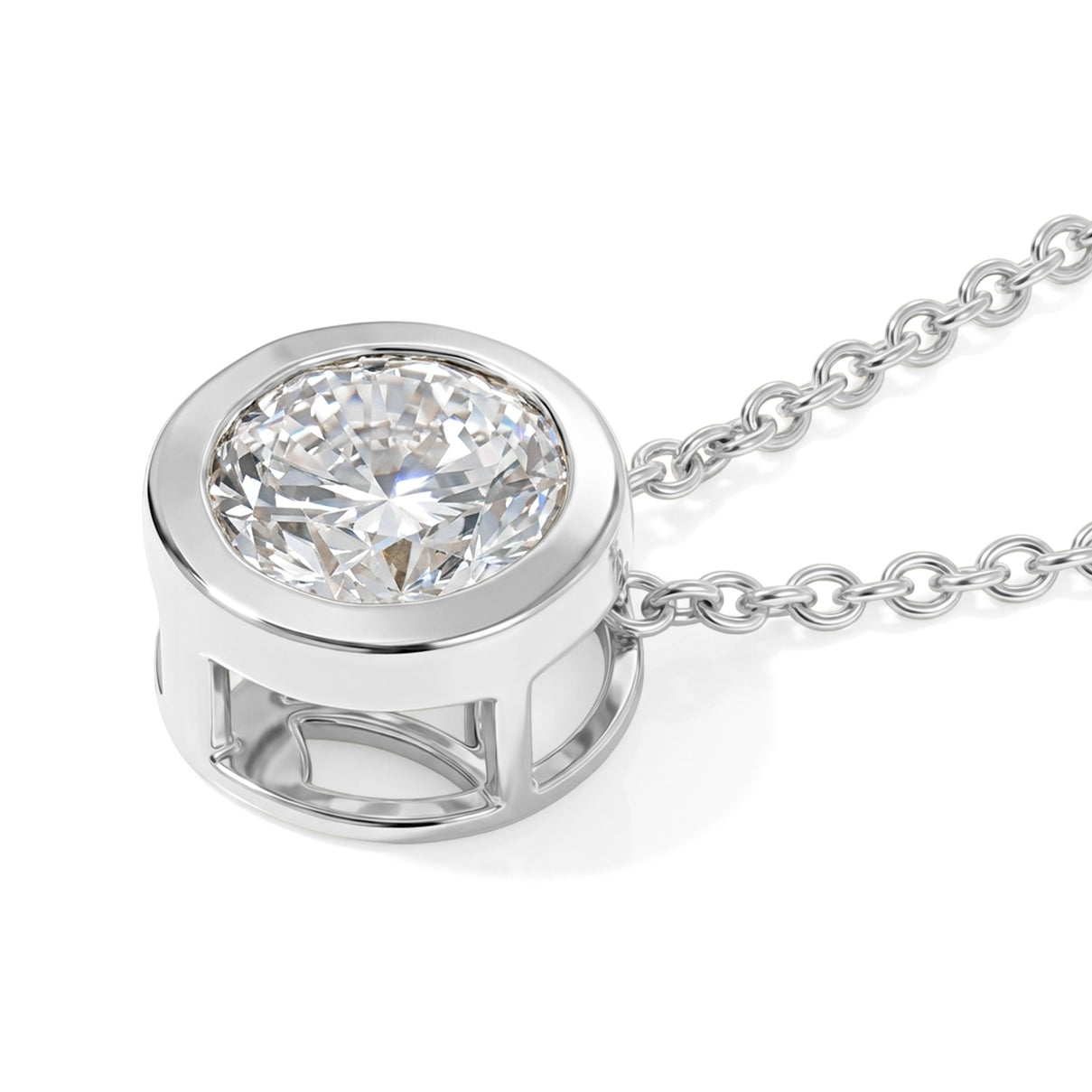 D'Joy Moissanite Solitaire Pendant in Platinum Overlay Sterling Silver with Chain (Size 20) 2.50 Ct. V32529827 3