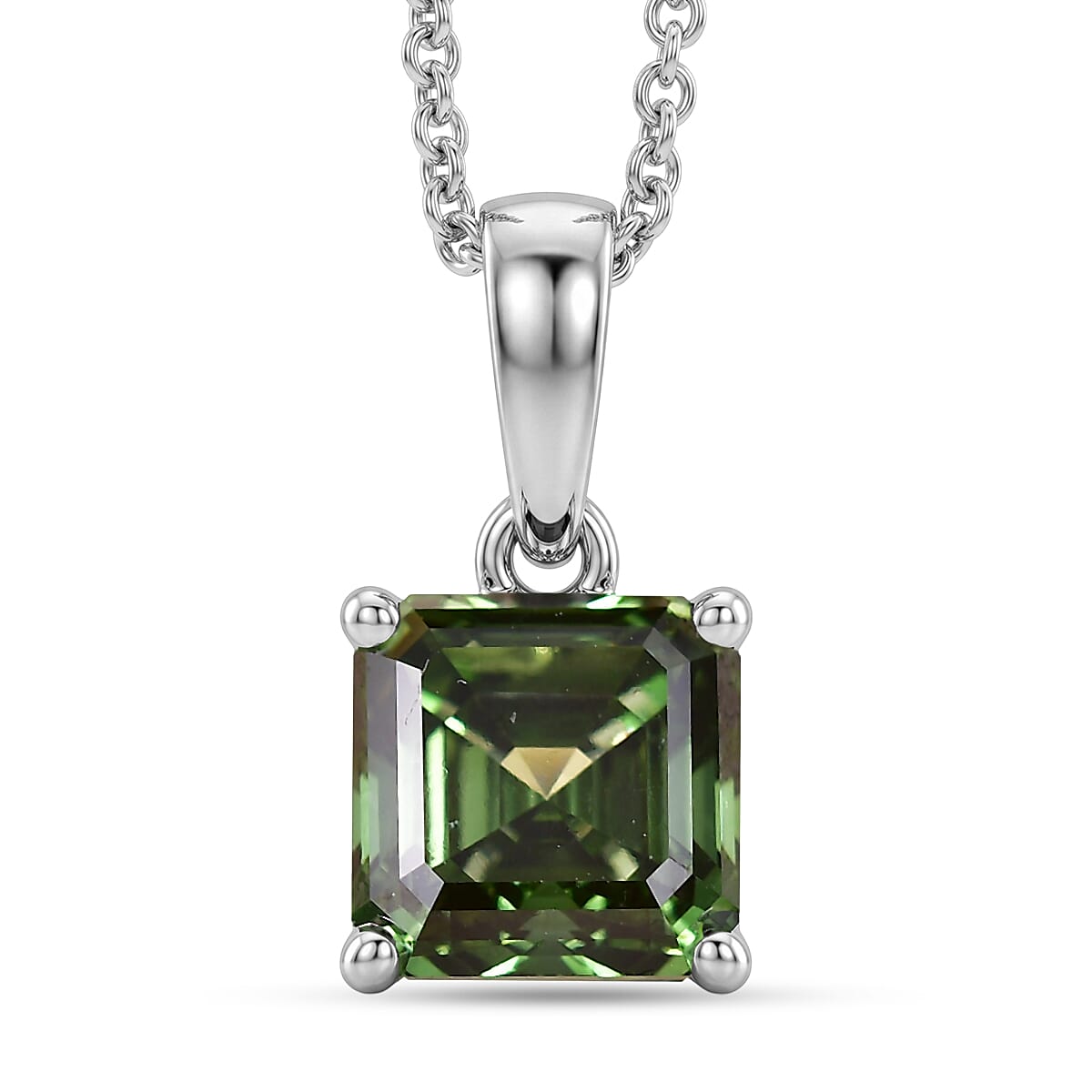 Certified and Appraised Lab Grown Green Diamond Pendant with Chain (Size 20) in 10K White Gold, Gold Wt. 2.75 Gms  2.000  Ct. 4490061 0