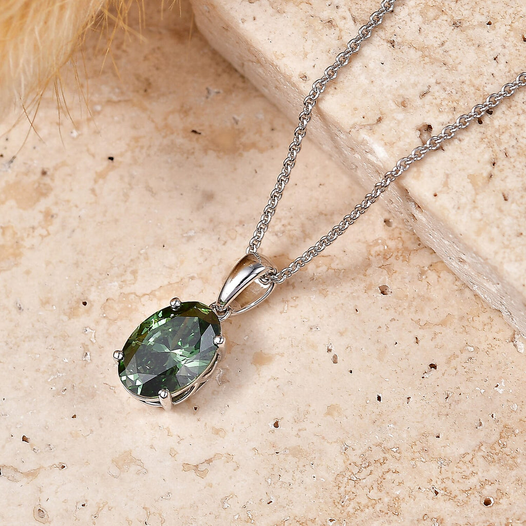 10K White Gold,  Lab Grown Green Diamond Pendant with Chain (Size 20) 2.00ct  Gold Wt. 2.75 Gms  2.000  Ct._4490451_2
