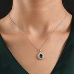 D'Joy - Natural Chrome Diopside & Moissanite Halo Pendant with Chain (Size 20) in Rhodium Overlay Sterling Silver 1.74 Ct._4490511_1
