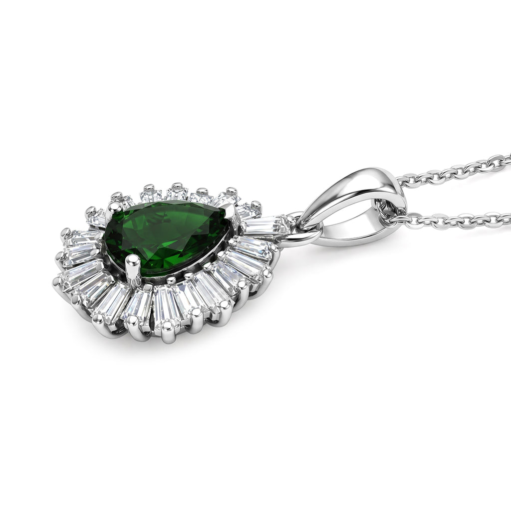 D'Joy - Natural Chrome Diopside & Moissanite Halo Pendant with Chain (Size 20) in Rhodium Overlay Sterling Silver 1.74 Ct._4490511_3