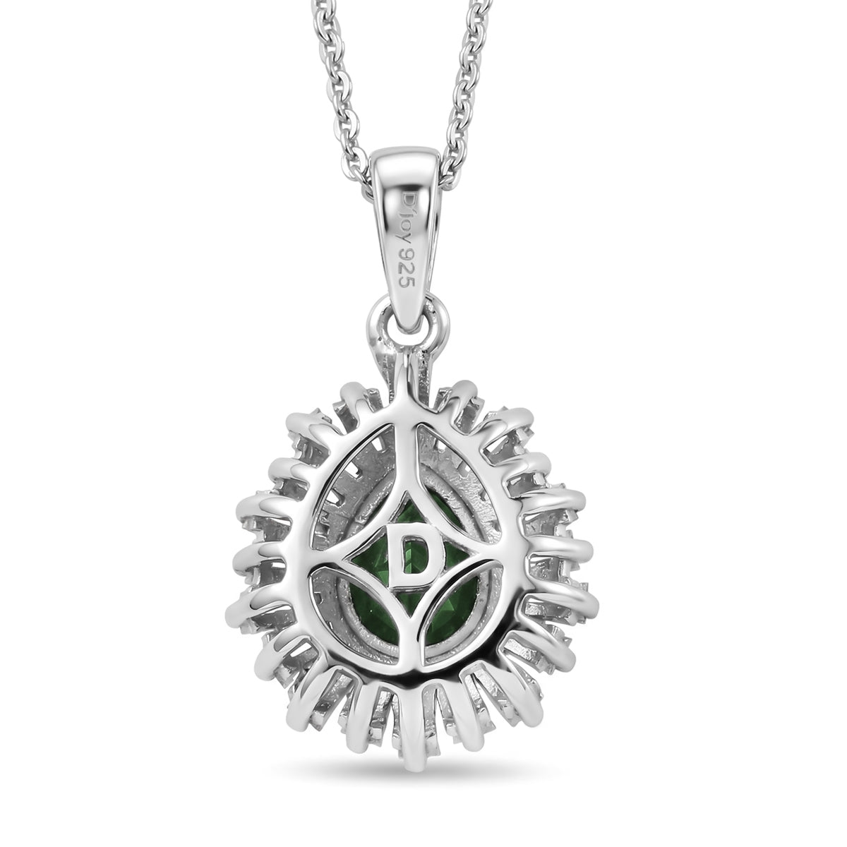 D'Joy - Natural Chrome Diopside &amp; Moissanite Halo Pendant with Chain (Size 20) in Rhodium Overlay Sterling Silver 1.74 Ct. 4490511 5