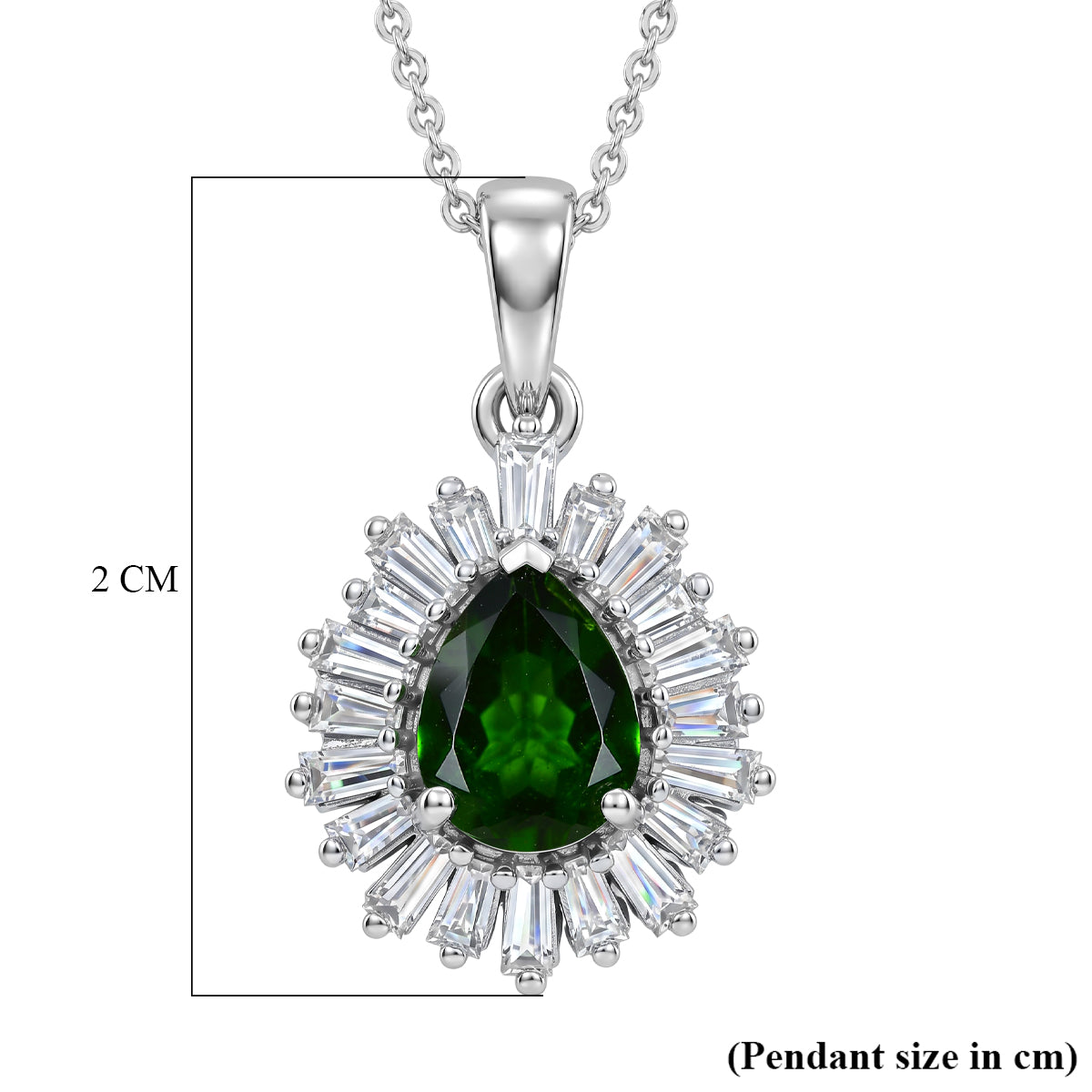 D'Joy - Natural Chrome Diopside &amp; Moissanite Halo Pendant with Chain (Size 20) in Rhodium Overlay Sterling Silver 1.74 Ct. 4490511 6