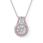D'Joy - Moissanite & Pink Sapphire Pendant with Chain (Size 20) in Rhodium Overlay Sterling Silver 3.30 Ct._4490552