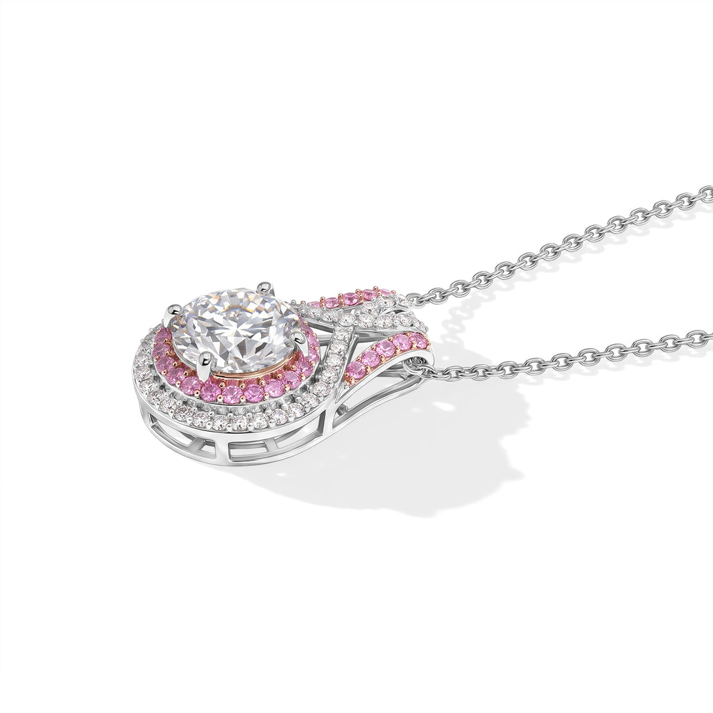 D'Joy - Moissanite & Pink Sapphire Pendant with Chain (Size 20) in Rhodium Overlay Sterling Silver 3.30 Ct._4490552_3