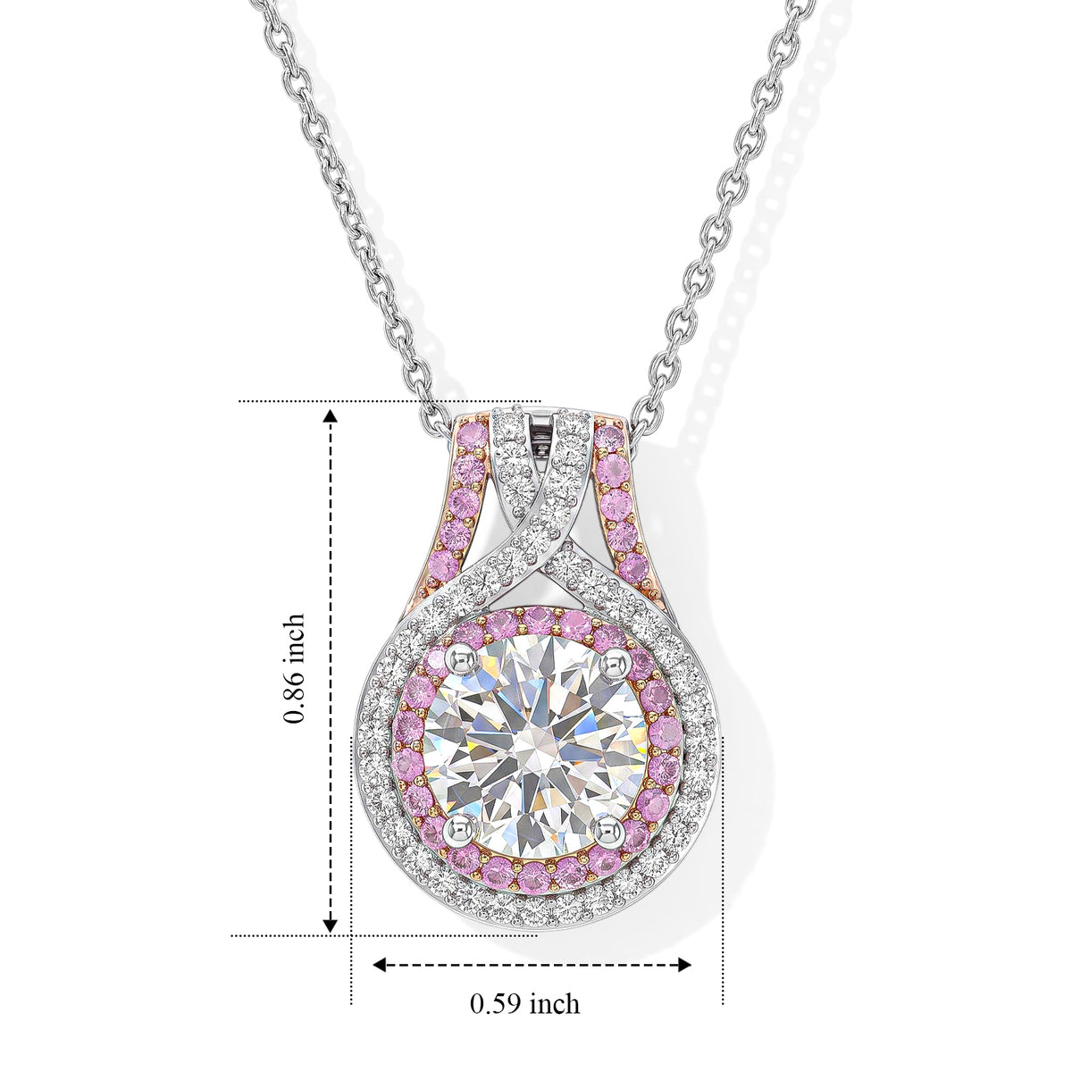 D'Joy - Moissanite &amp; Pink Sapphire Pendant with Chain (Size 20) in Rhodium Overlay Sterling Silver 3.30 Ct. 4490552 4