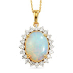 Luxuriant - OTO - Ethiopian Opal & Lab Grown Diamond (SI/G-H) Halo Pendant with Chain (Size 20) in 18K Vermeil Yellow Gold Plated Sterling Silver 6.70 Ct._4490587