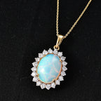Luxuriant - OTO - Ethiopian Opal & Lab Grown Diamond (SI/G-H) Halo Pendant with Chain (Size 20) in 18K Vermeil Yellow Gold Plated Sterling Silver 6.70 Ct._4490587_2