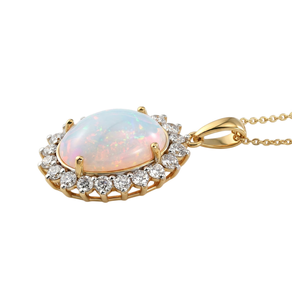 Luxuriant - OTO - Ethiopian Opal & Lab Grown Diamond (SI/G-H) Halo Pendant with Chain (Size 20) in 18K Vermeil Yellow Gold Plated Sterling Silver 6.70 Ct._4490587_3
