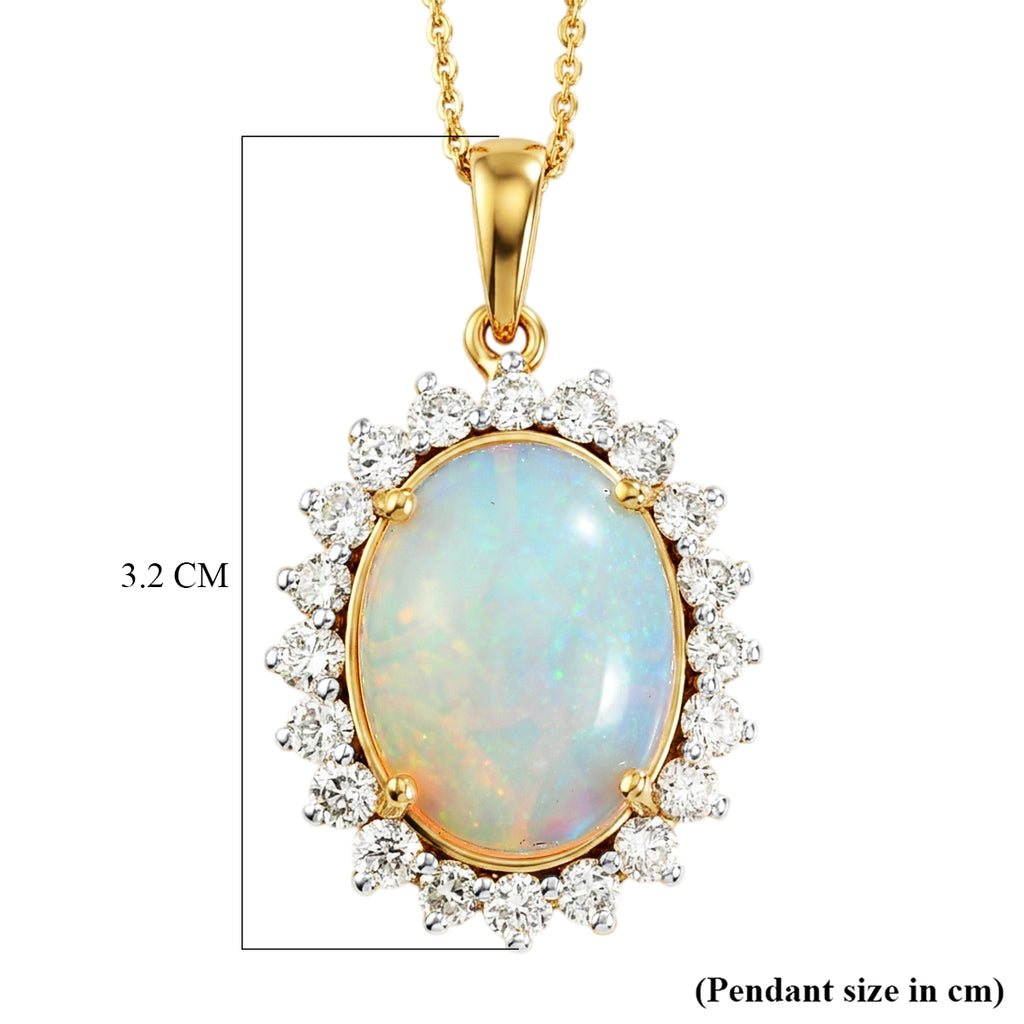 Luxuriant - OTO - Ethiopian Opal & Lab Grown Diamond (SI/G-H) Halo Pendant with Chain (Size 20) in 18K Vermeil Yellow Gold Plated Sterling Silver 6.70 Ct._4490587_5