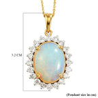 Luxuriant - OTO - Ethiopian Opal & Lab Grown Diamond (SI/G-H) Halo Pendant with Chain (Size 20) in 18K Vermeil Yellow Gold Plated Sterling Silver 6.70 Ct._4490587_5