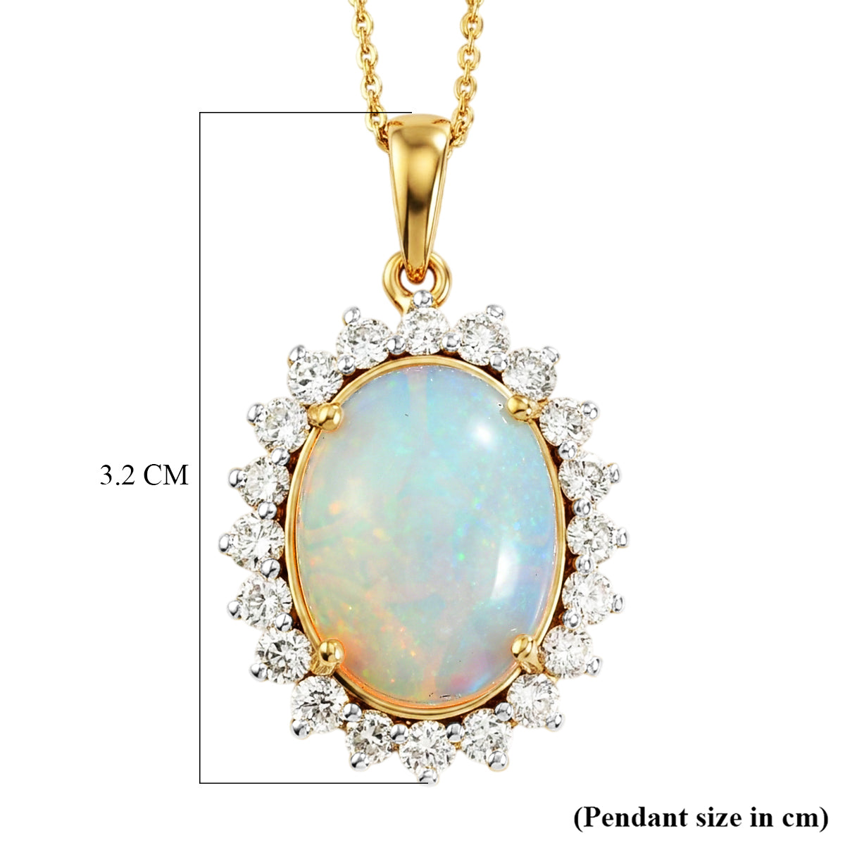 Luxuriant - OTO - Ethiopian Opal &amp; Lab Grown Diamond (SI/G-H) Halo Pendant with Chain (Size 20) in 18K Vermeil Yellow Gold Plated Sterling Silver 6.70 Ct. V32521396 6