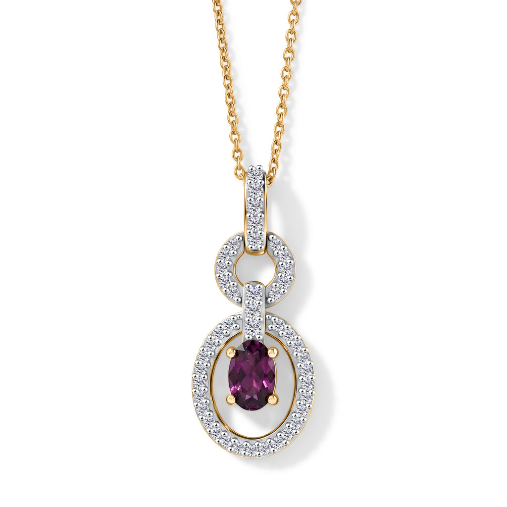 D'Joy - Natural Radiant Ember Garnet & White Zircon Drop Pendant with Chain (Size 20) in Yellow Gold Plated Sterling Silver 1.00 Ct._4490626