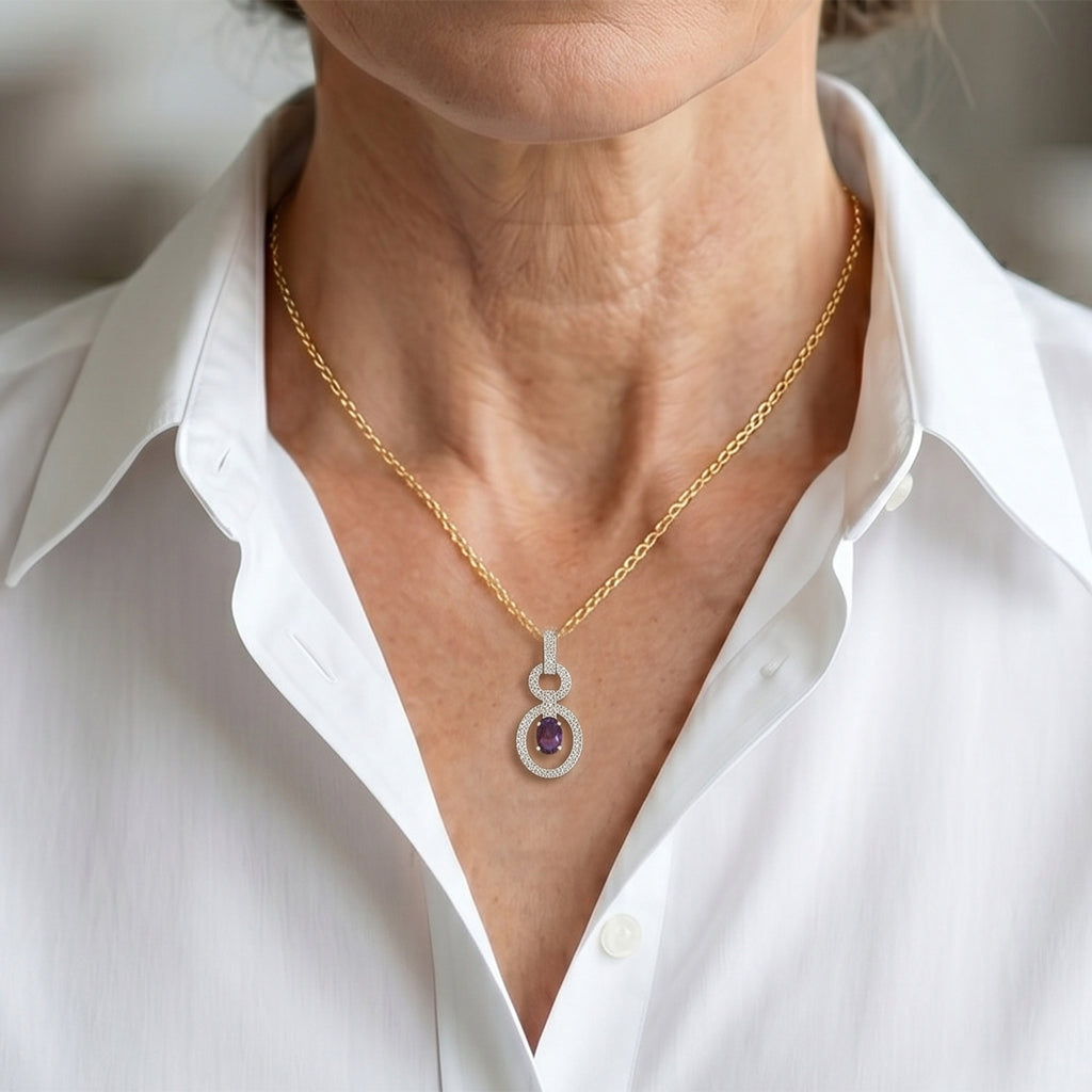 D'Joy - Natural Radiant Ember Garnet & White Zircon Drop Pendant with Chain (Size 20) in Yellow Gold Plated Sterling Silver 1.00 Ct._4490626_1