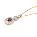 D'Joy - Natural Radiant Ember Garnet & White Zircon Drop Pendant with Chain (Size 20) in Yellow Gold Plated Sterling Silver 1.00 Ct._4490626_3