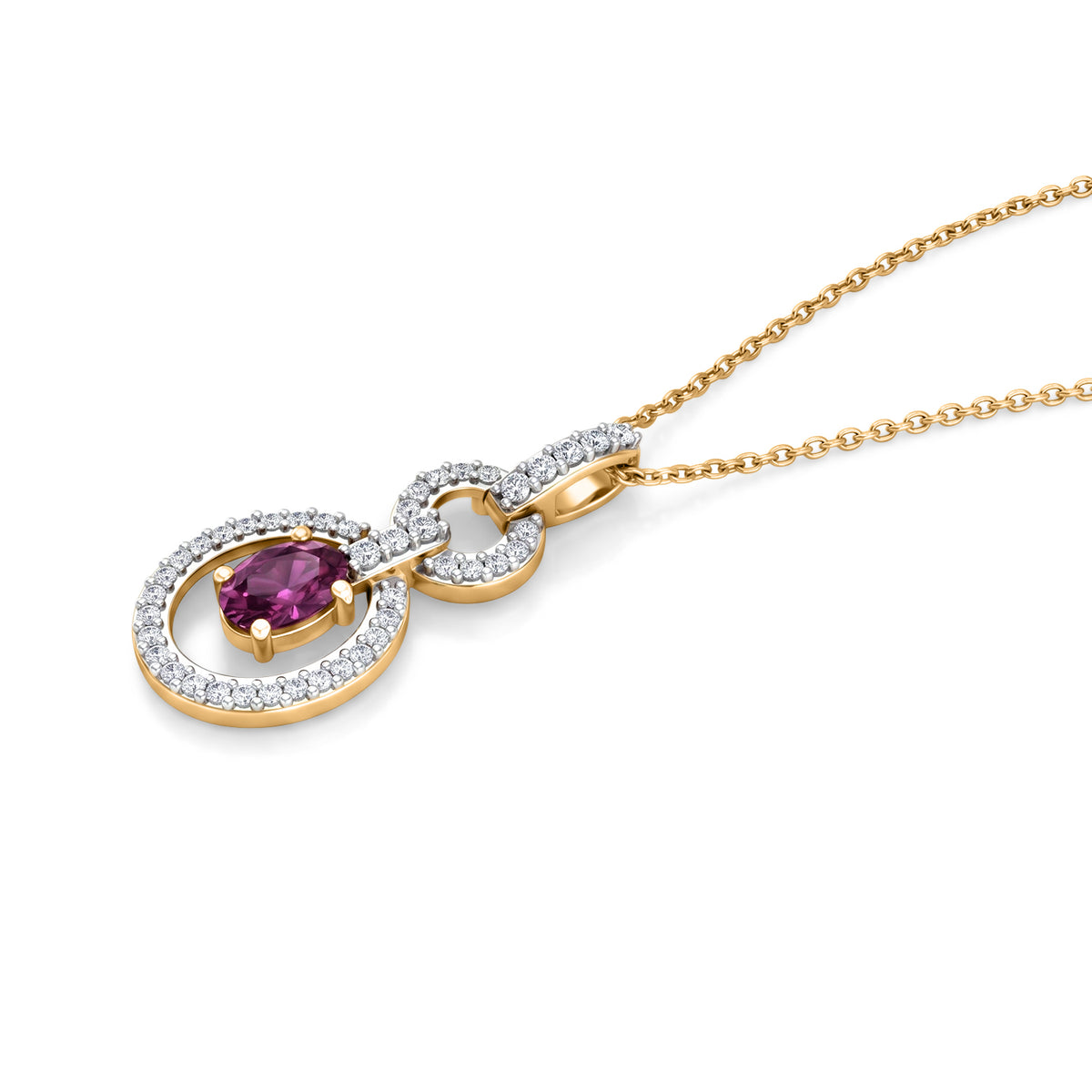 D'Joy - Natural Radiant Ember Garnet &amp; White Zircon Drop Pendant with Chain (Size 20) in Yellow Gold Plated Sterling Silver 1.00 Ct. V32514666 4