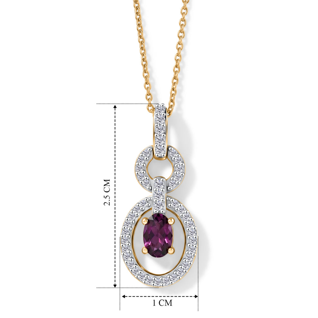 D'Joy - Natural Radiant Ember Garnet & White Zircon Drop Pendant with Chain (Size 20) in Yellow Gold Plated Sterling Silver 1.00 Ct._4490626_4