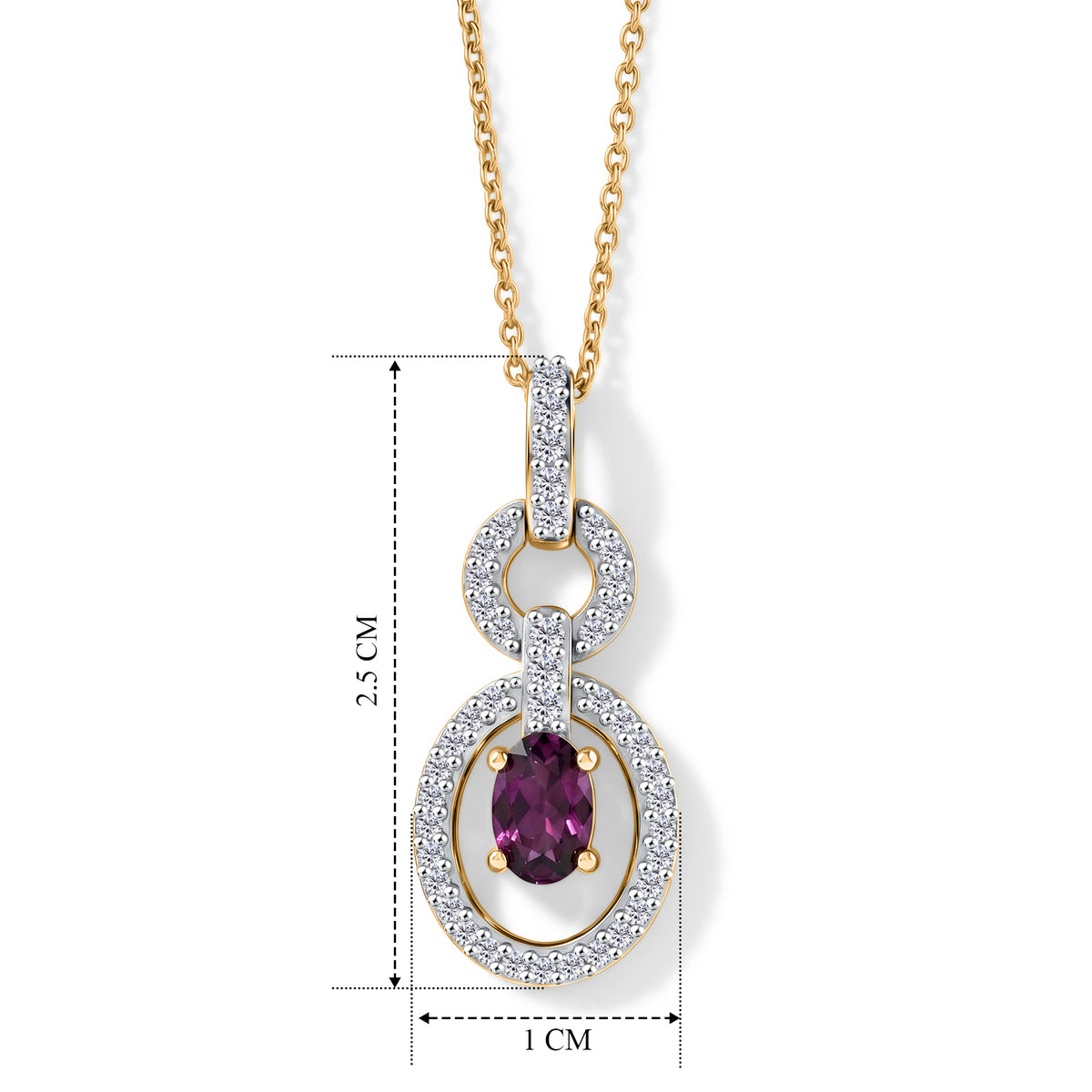 D'Joy - Natural Radiant Ember Garnet &amp; White Zircon Drop Pendant with Chain (Size 20) in Yellow Gold Plated Sterling Silver 1.00 Ct. V32514666 5