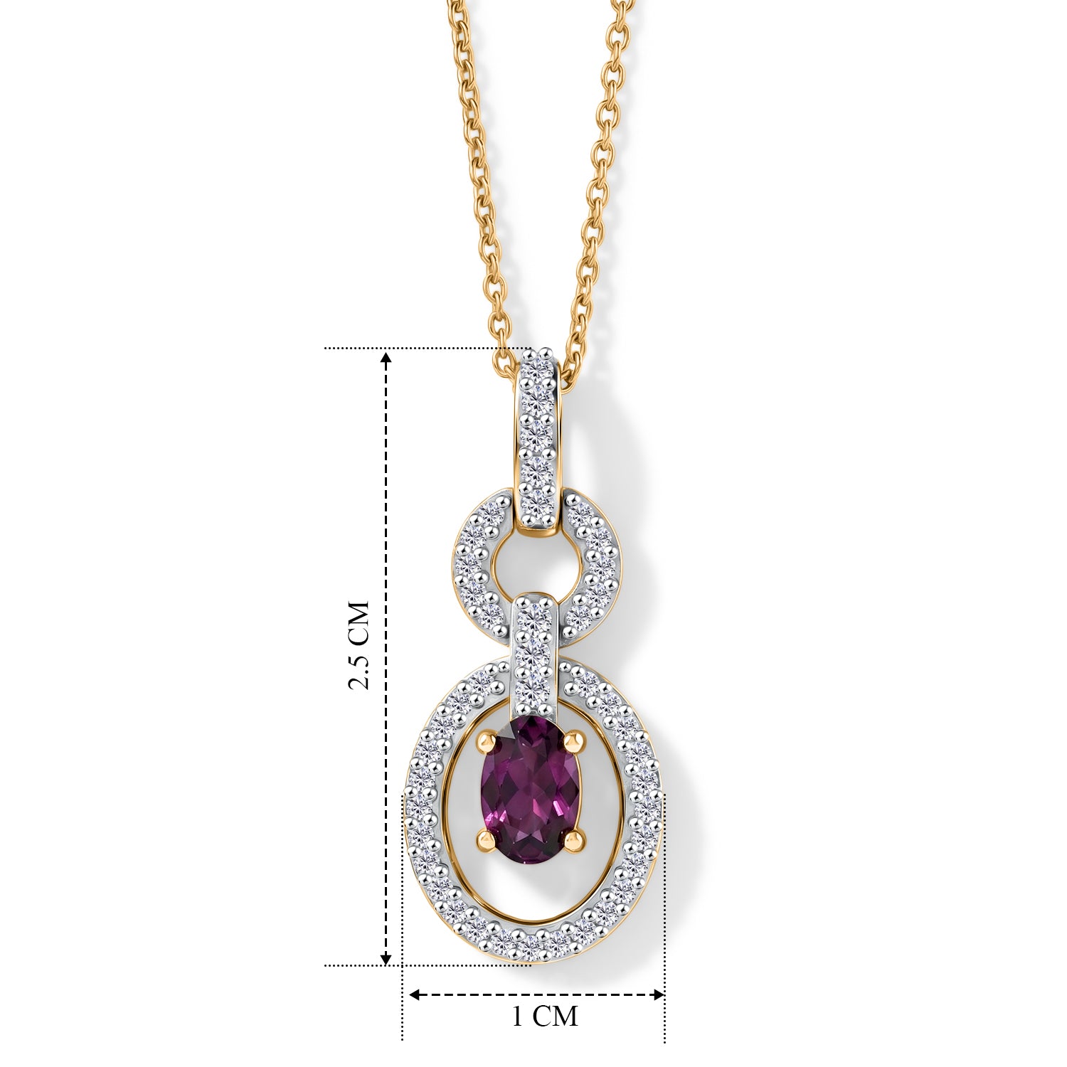 D'Joy - Natural Radiant Ember Garnet &amp; White Zircon Drop Pendant with Chain (Size 20) in Yellow Gold Plated Sterling Silver 1.00 Ct. V32514666 5