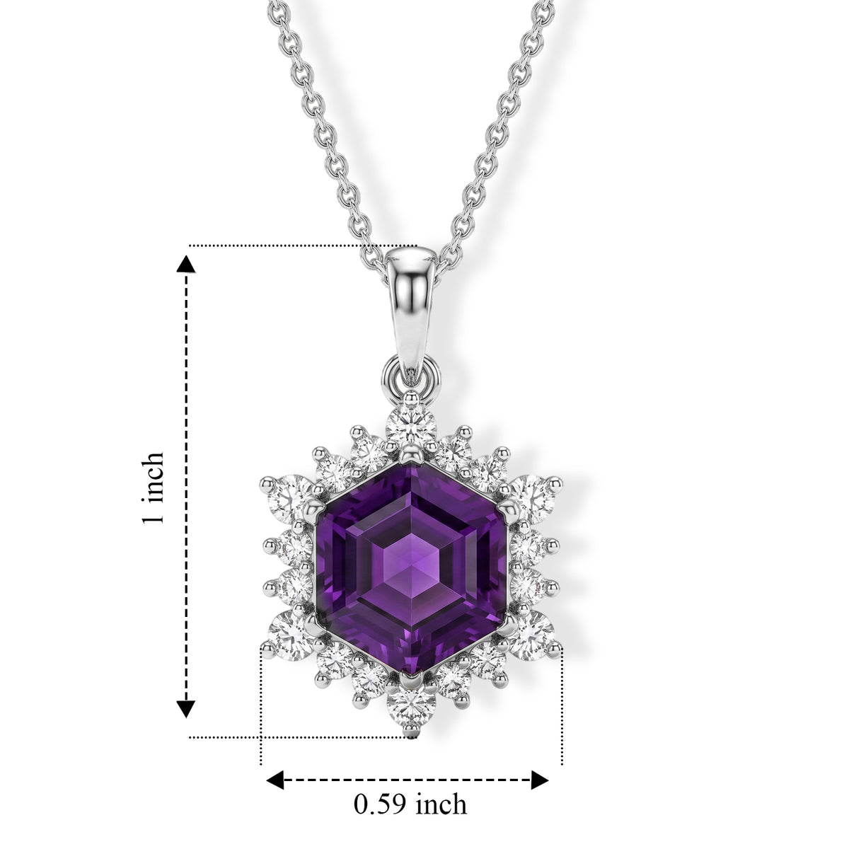 D'Joy - Natural Moroccan Amethyst &amp; White Zircon Halo Pendant with Chain (Size 20) in Rhodium Overlay Sterling Silver 5.50 Ct. 4490835 5