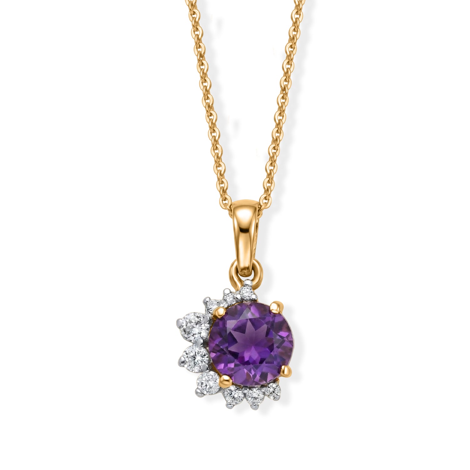D'Joy - Natural Moroccan Amethyst &amp; White Zircon Pendant with Chain (Size 20) in Yellow Gold Plated Sterling Silver 1.70 Ct. V32514024 0