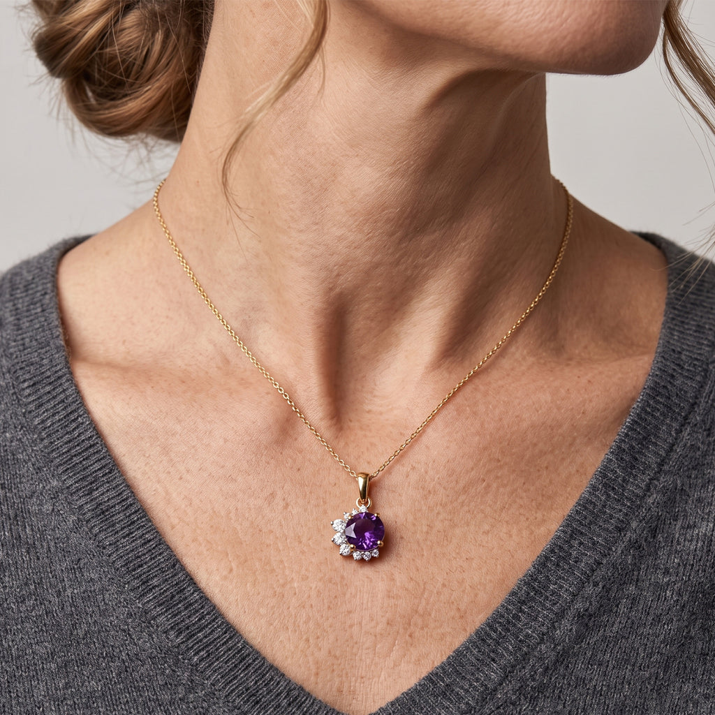 D'Joy - Natural Moroccan Amethyst & White Zircon Pendant with Chain (Size 20) in Yellow Gold Plated Sterling Silver 1.70 Ct._4490847_1