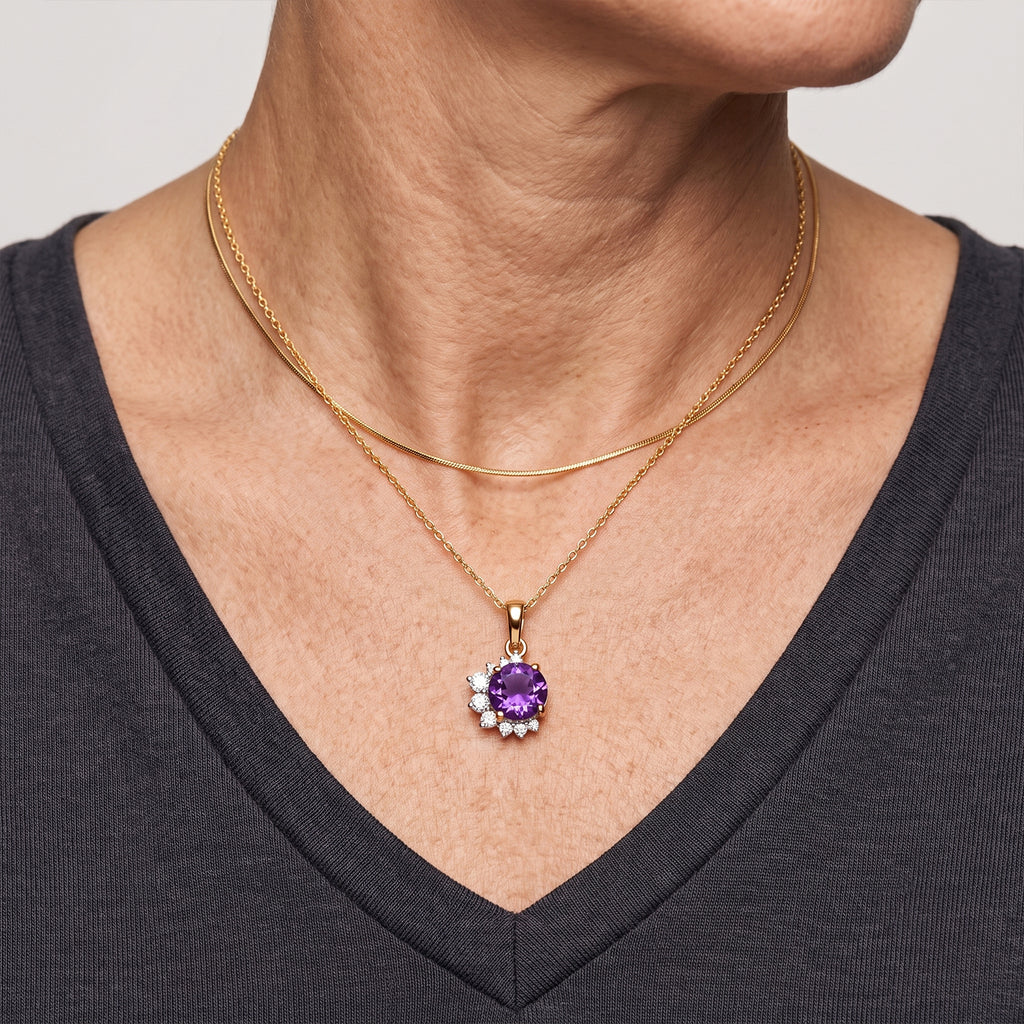 D'Joy - Natural Moroccan Amethyst & White Zircon Pendant with Chain (Size 20) in Yellow Gold Plated Sterling Silver 1.70 Ct._4490847_2