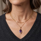 D'Joy - Natural Moroccan Amethyst & White Zircon Drop Pendant with Chain (Size 20) in Yellow Gold Plated Sterling Silver 3.00 Ct._4490848_2