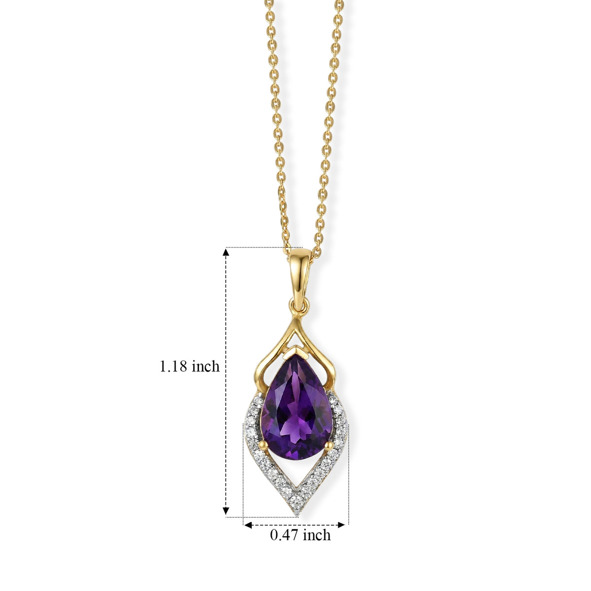 D'Joy - Natural Moroccan Amethyst &amp; White Zircon Drop Pendant with Chain (Size 20) in Yellow Gold Plated Sterling Silver 3.00 Ct. V32519826 5