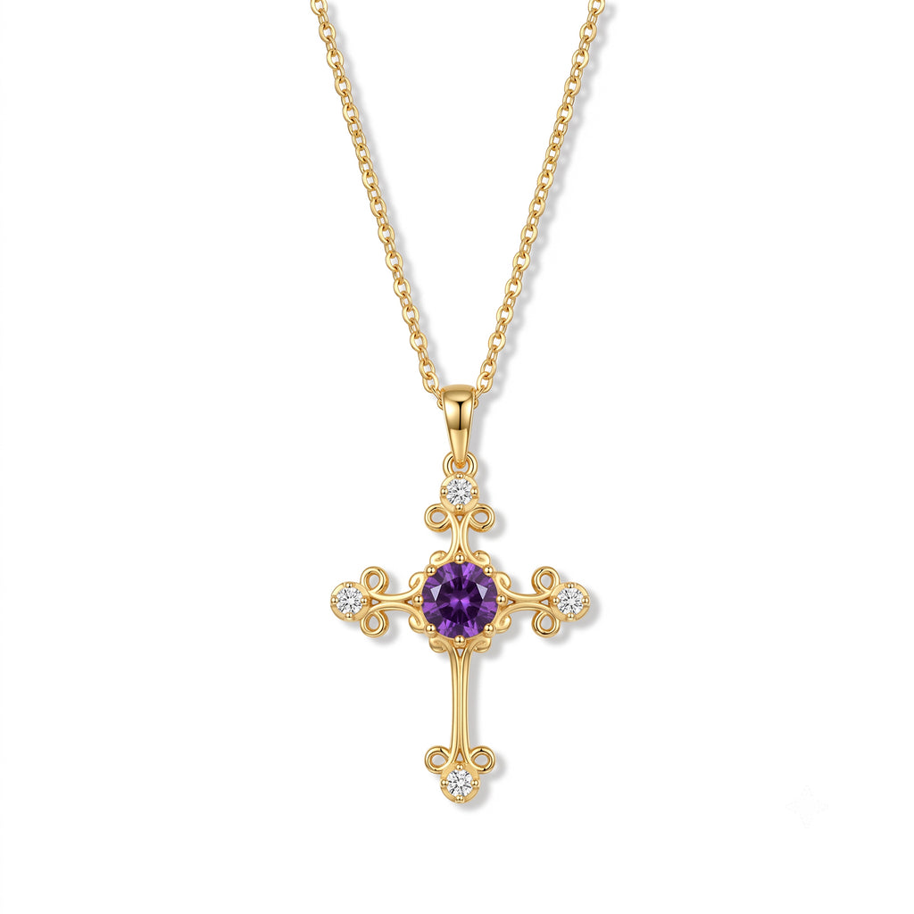 D'Joy - Moroccan Amethyst & White Zircon Pendant with Chain (Size 20) in Yellow Gold Plated Sterling Silver 1.60 Ct._4490851