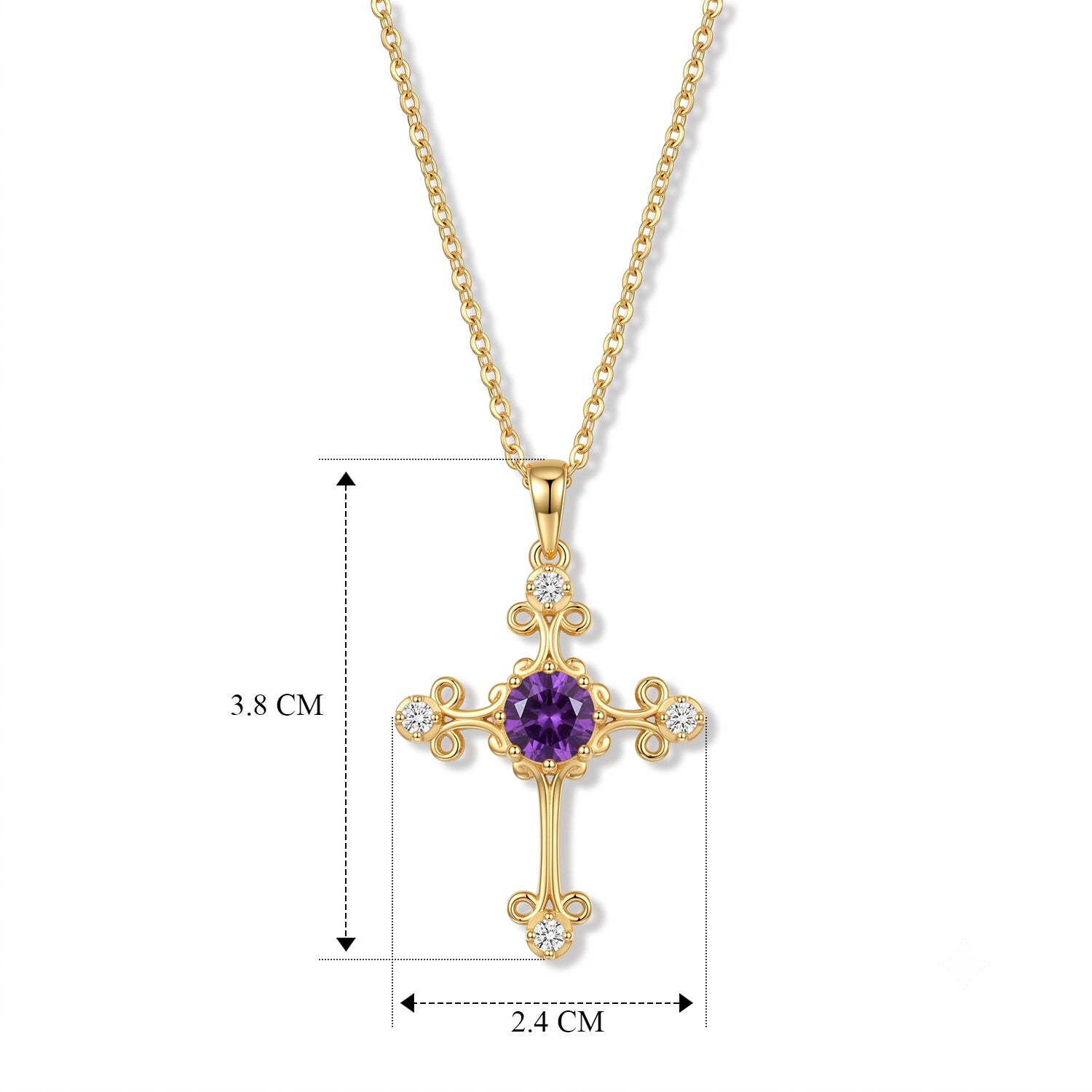 D'Joy - Natural Moroccan Amethyst &amp; White Zircon Cross Pendant with Chain (Size 20) in Yellow Gold Plated Sterling Silver 1.60 Ct. 4490851 5